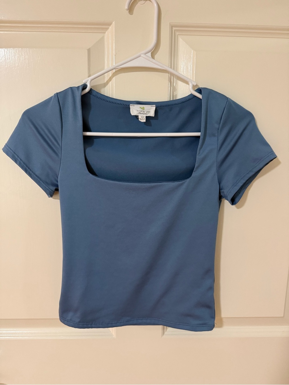 Square Neck Short Sleeve Top in Dusty / Denim / Slate Blue